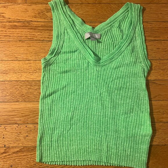 JCrew V-Neck Neon Green Heather Rib Sweater Tank Top - Picture 1 of 4